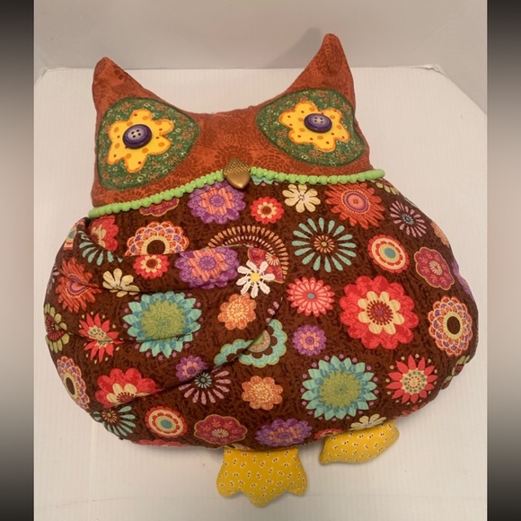 Other - Handcrafted Multi Colored Owl Pillow: Floral Designs